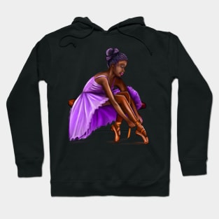 ballerina getting ready, lacing her ballet shoes - brown skin ballerina. Top 10 Best ballerina gifts. Top 10 gifts for black women Hoodie